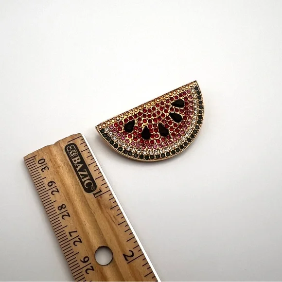 Vintage Carlisle Signed Swarovski Rhinestone Red Pink Gold Watermelon Brooch - Picture 7 of 10